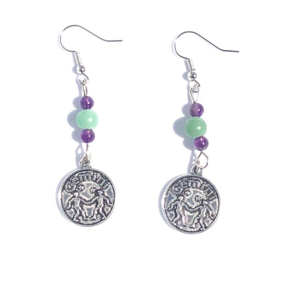 Amethyst And Aventurine Gemini Earrings